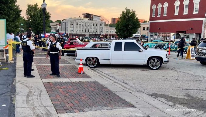 Active investigation scene at Scoop Waukegan 2026 after a shooting on Genesee Street near Washington Street in downtown Waukegan on Saturday, July 11, 2026 (Craig/CapturedNews)
