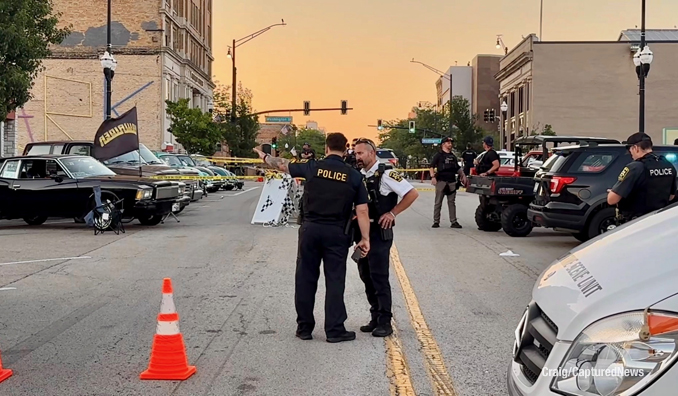 Active investigation scene at Scoop Waukegan 2026 after a shooting on Genesee Street near Washington Street in downtown Waukegan on Saturday, July 11, 2026 (Craig/CapturedNews)