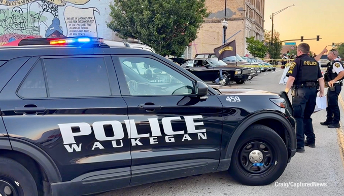 Active investigation scene at Scoop Waukegan 2026 after a shooting on Genesee Street near Washington Street in downtown Waukegan on Saturday, July 11, 2026 (Craig/CapturedNews)