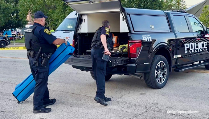 Active investigation scene at Scoop Waukegan 2026 after a shooting on Genesee Street near Washington Street in downtown Waukegan on Saturday, July 11, 2026 (Craig/CapturedNews)