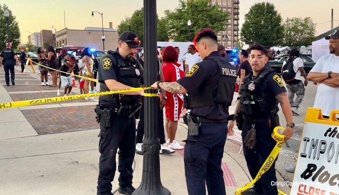 Active investigation scene at Scoop Waukegan 2026 after a shooting on Genesee Street near Washington Street in downtown Waukegan on Saturday, July 11, 2026 (Craig/CapturedNews)
