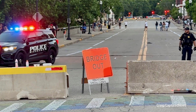 Active investigation scene at Scoop Waukegan 2026 after a shooting on Genesee Street near Washington Street in downtown Waukegan on Saturday, July 11, 2026 (Craig/CapturedNews)