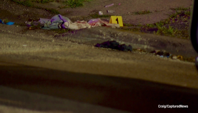 Evidence marker #1 at a fatal stabbing crime scene on 10th Street in North Chicago on Sunday, July 19, 2026 (PHOTO CREDIT: Craig/CapturedNews).