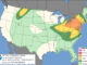 Day 1 Convective Outlook/Categorical for Saturday, July 18, 2026 indicates Level 1 and Level 2/5 risk of severe weather with thunderstorms (SOURCE: NOAA/NWS Storm Prediction Center).