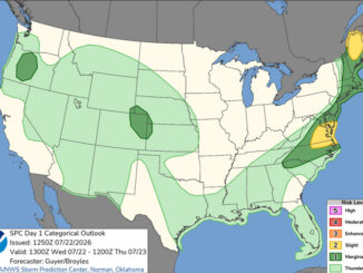 Day 1 Convective Outlook/Categorical for Wednesday, July 22, 2026 indicates no risk of severe weather in Illinois (SOURCE: NOAA/NWS Storm Prediction Center).