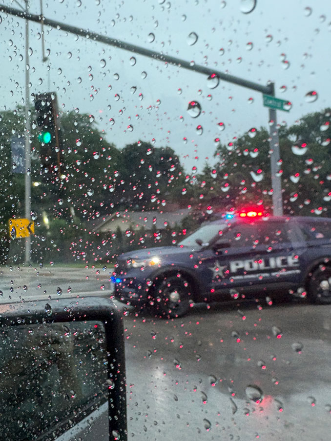 Stoplight broken from its mount from an overhead standard about 1:40 p.m. Friday, July 3, 2026 at Arlington Heights Road and Central Road in Arlington Heights (PHOTO CREDIT: Ben Murphy)